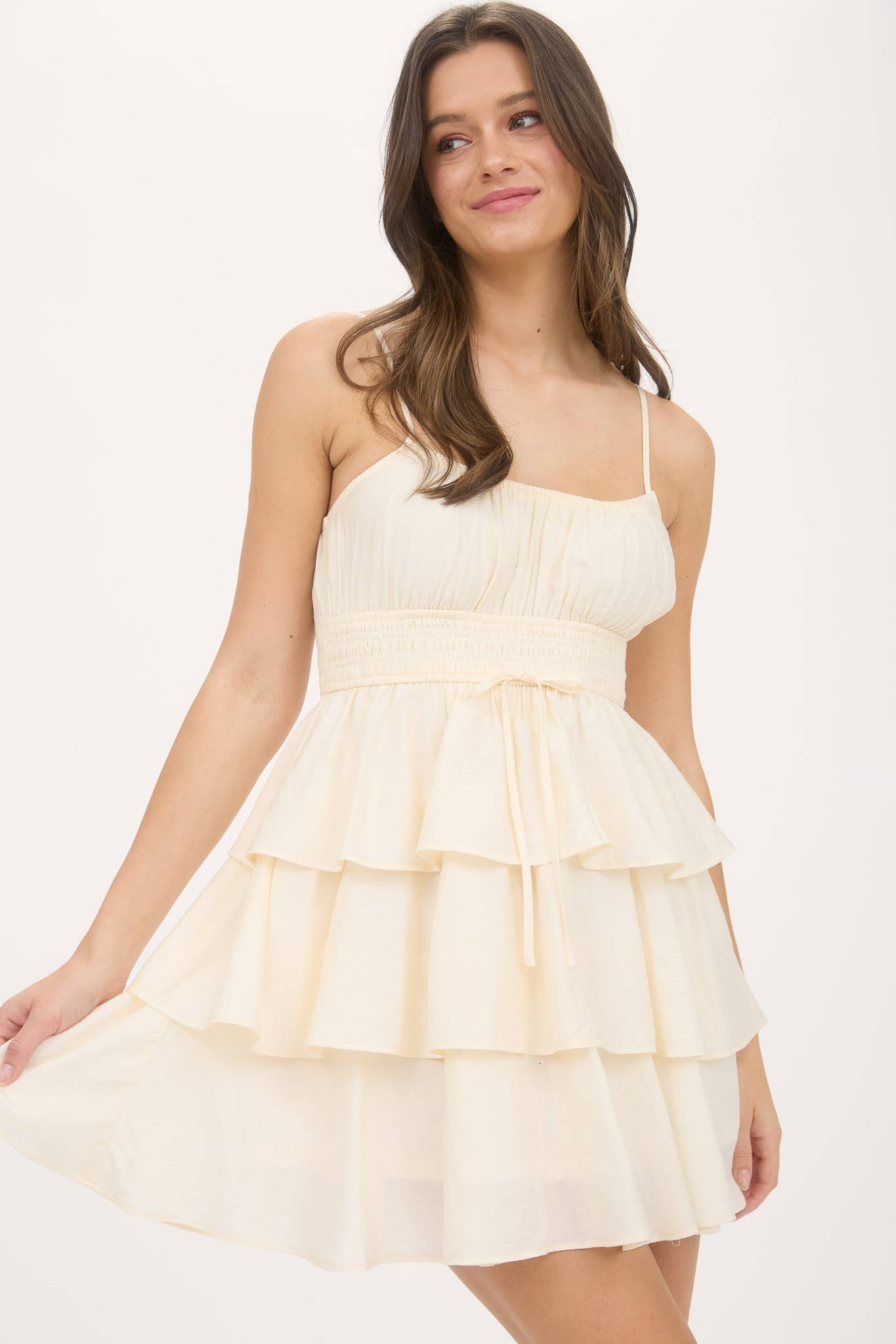 Ruffle Mini Dress: Champagne
