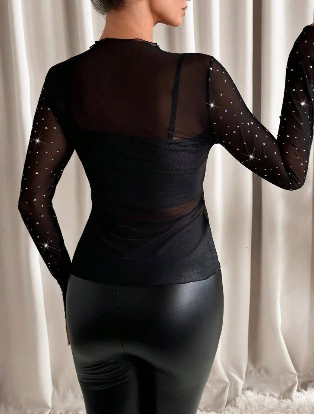 Mesh Sheer Rhinestone Top