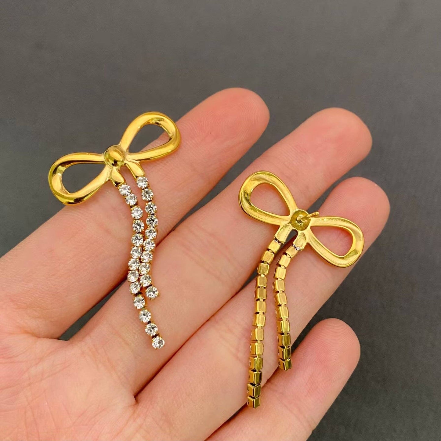 CZ  18K Gold Plated Bow Post Earrings