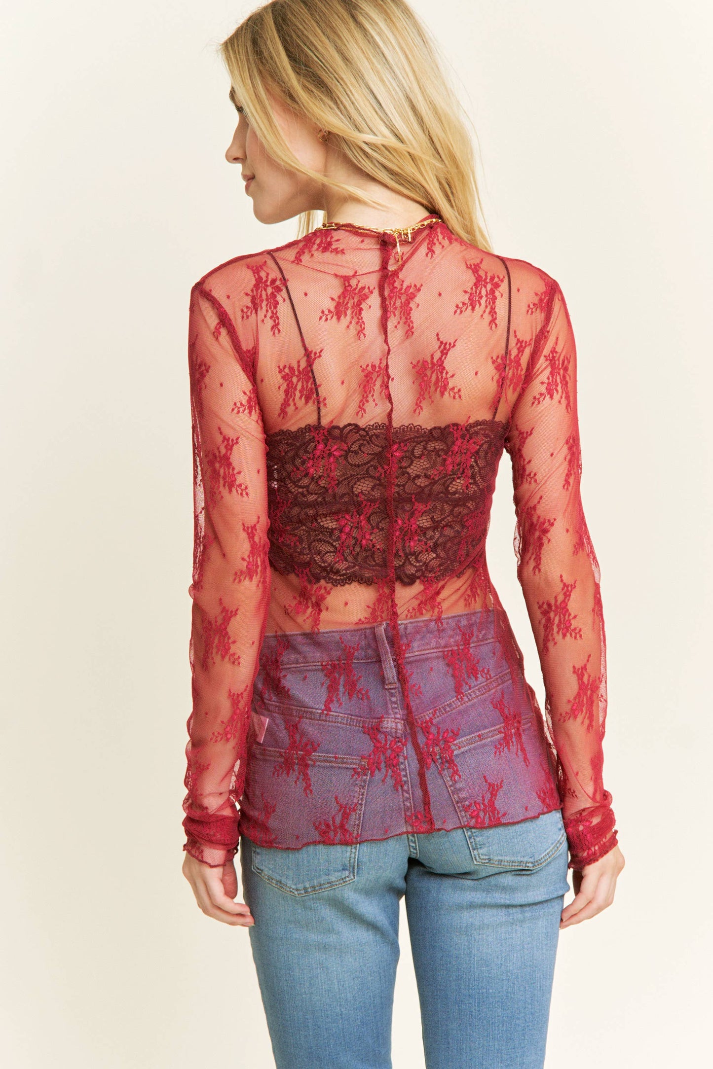 Mesh Lace Top: Burgundy