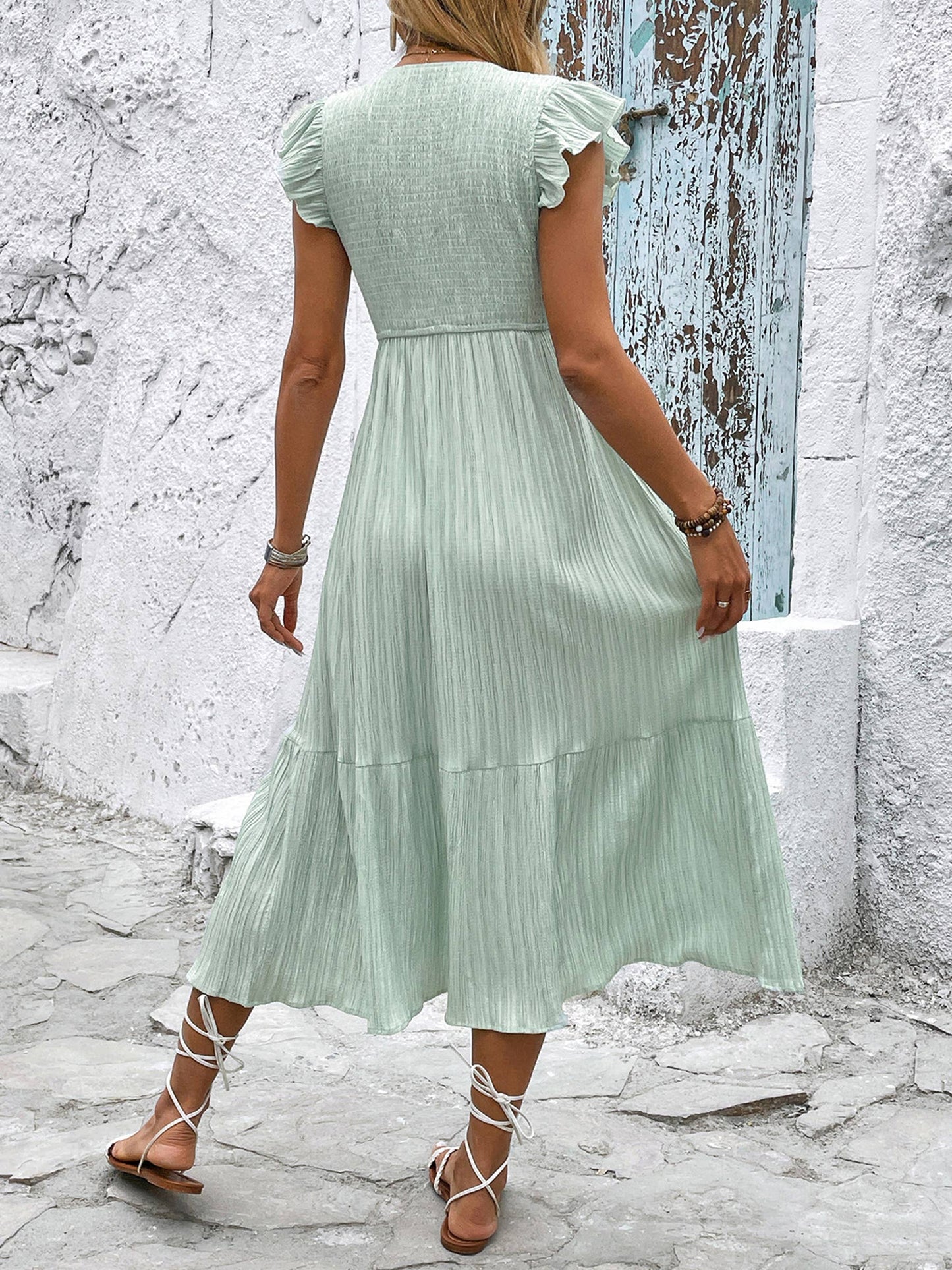 V-neck Slit Dress Green