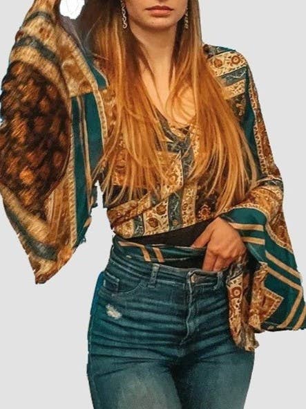 Retro Boho Flare Wrap Top