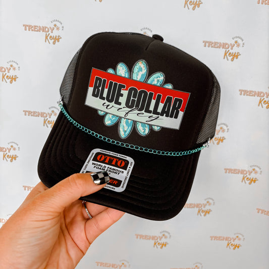 Blue Collar Wifey Trucker Hat: With Chain