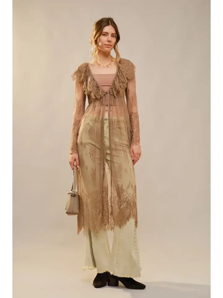 Ruffle Sheer Lace Duster
