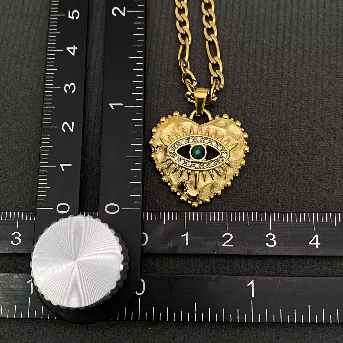 CZ Heart Shape Evil Eye 18K Gold Plated SS Necklace - FGS