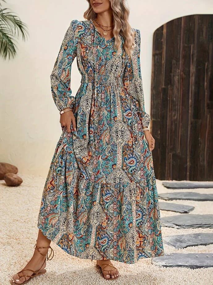 Wind Floral Long Sleeve Dress