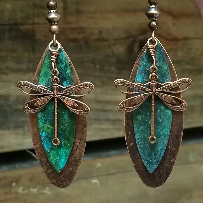 Bohemian Dragonfly Earrings with Patina Finish : Dragonfly