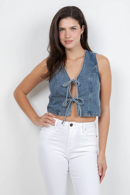 Tie-Front Denim Vest