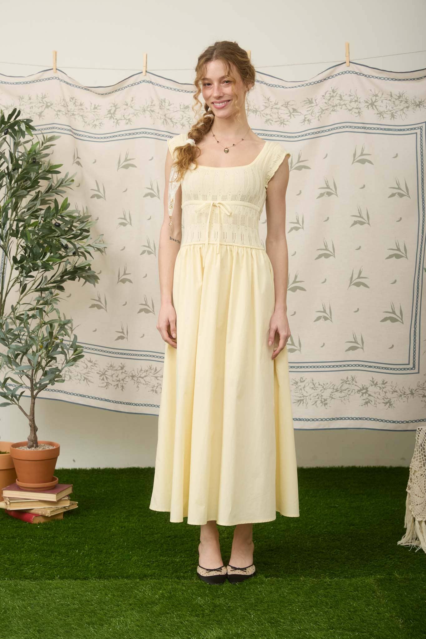 Drawstring Maxi Yellow Dress
