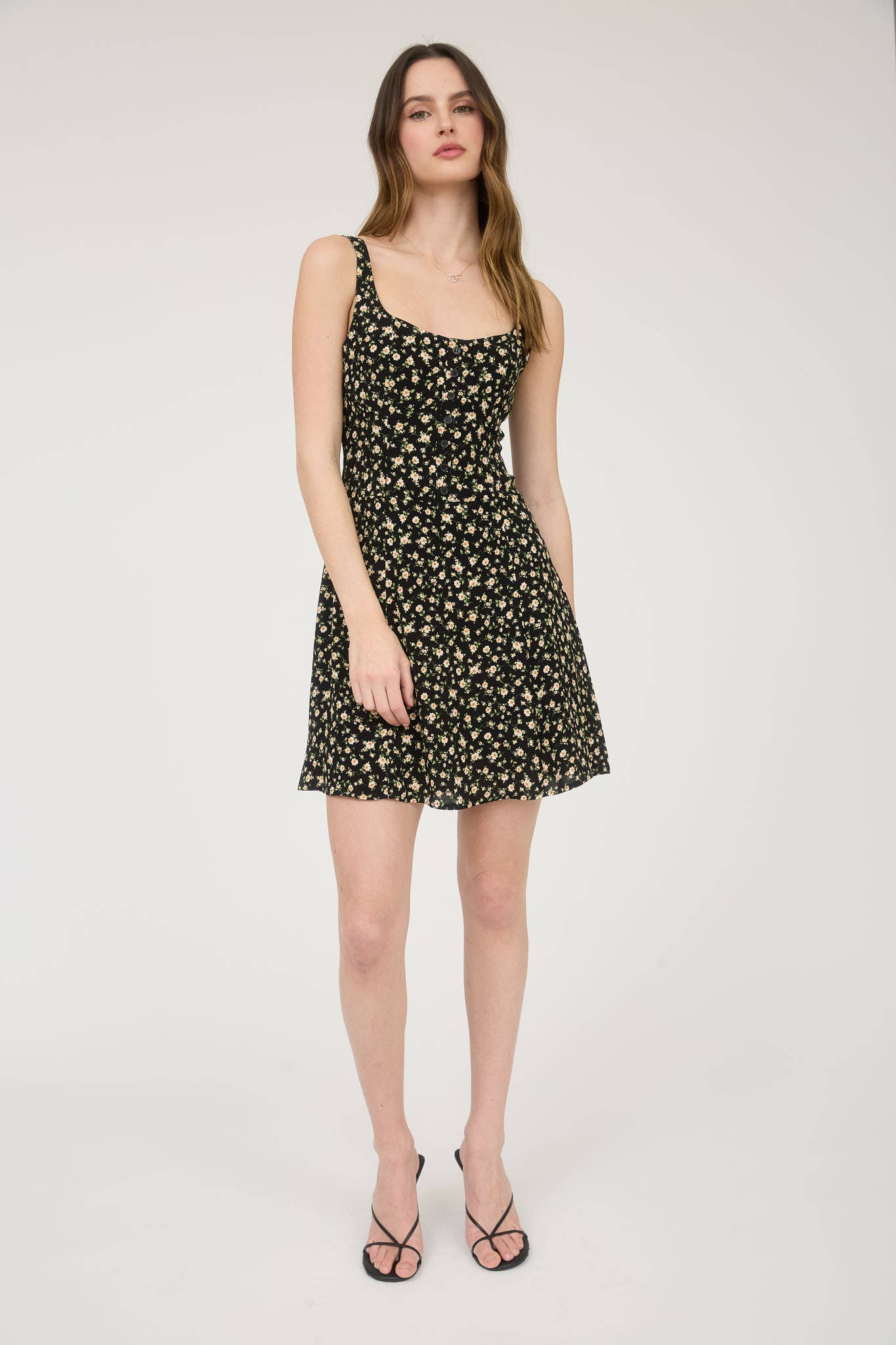 FLORAL SLEEVELESS HALF BUTTON DOWN MINI DRESS: CREAM MULTI