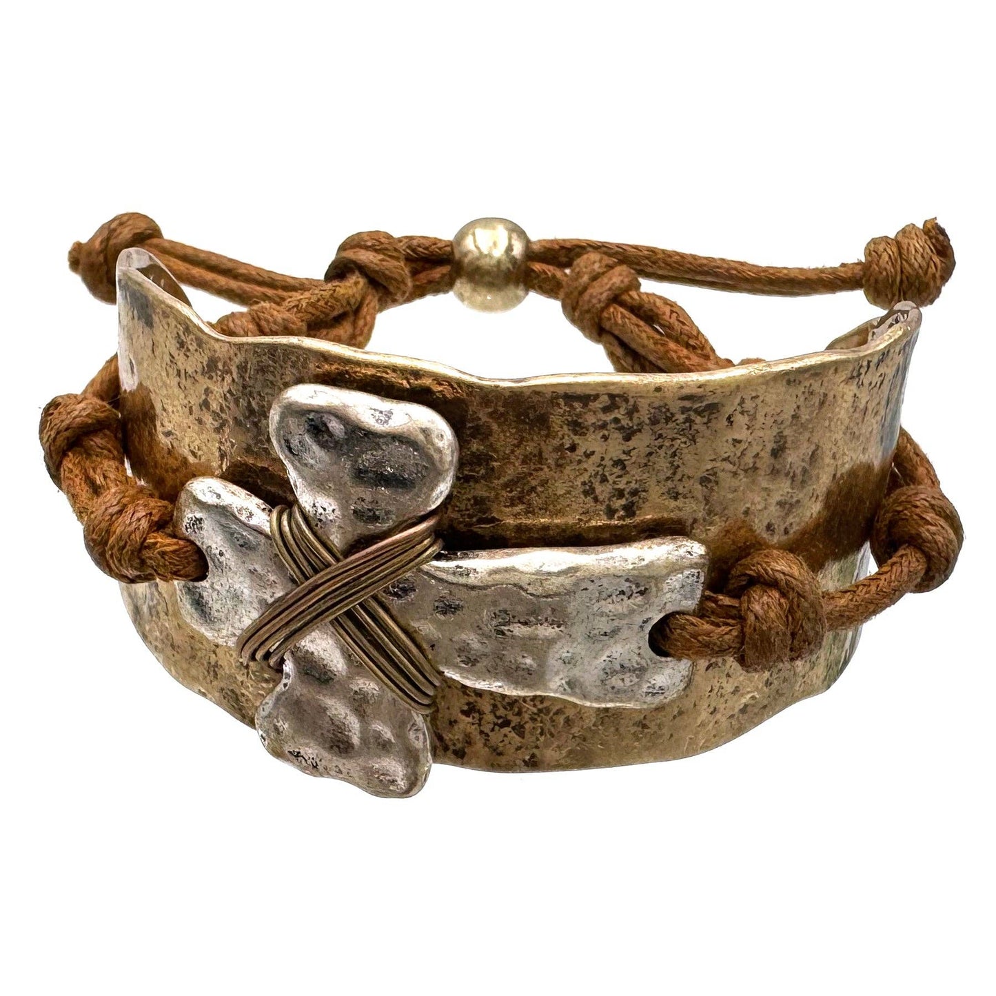 Cross Rustic Western Hammered Metal Cuff Bracelet
