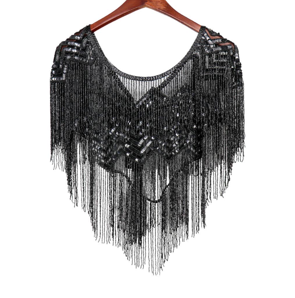 Black Beaded Shawl, Chevron Pattern