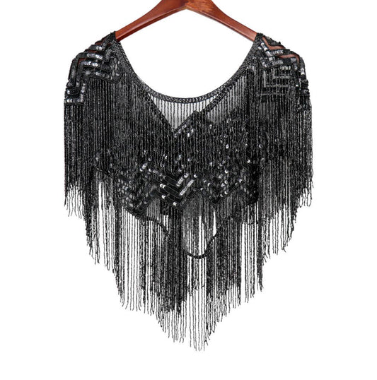 Black Beaded Shawl, Chevron Pattern