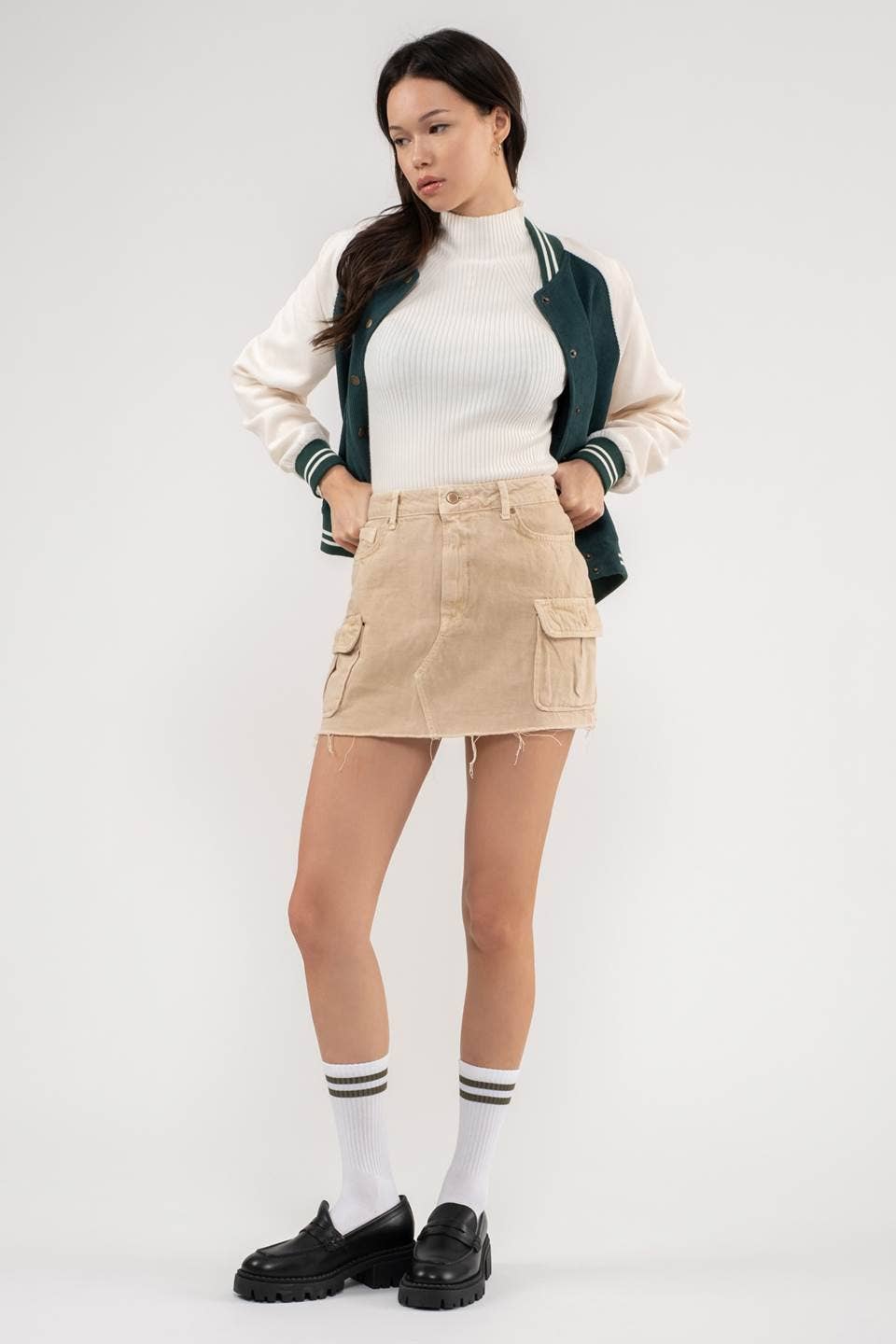 Cargo Rough Hem Mini Skirt