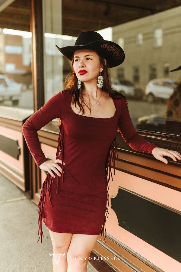 Red Side Fringe Long Dress