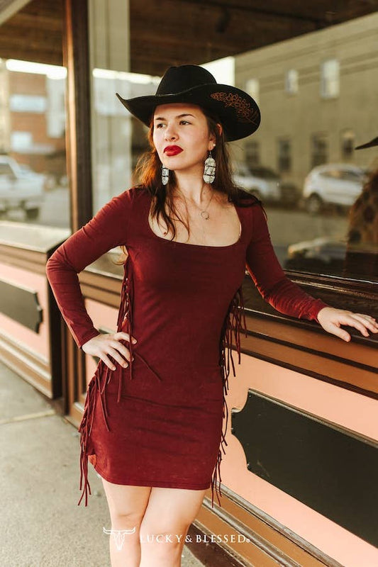 Red Side Fringe Long Dress