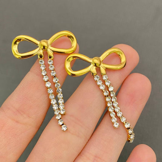 CZ  18K Gold Plated Bow Post Earrings