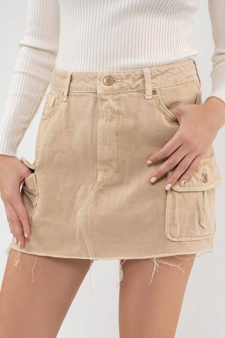 Cargo Rough Hem Mini Skirt