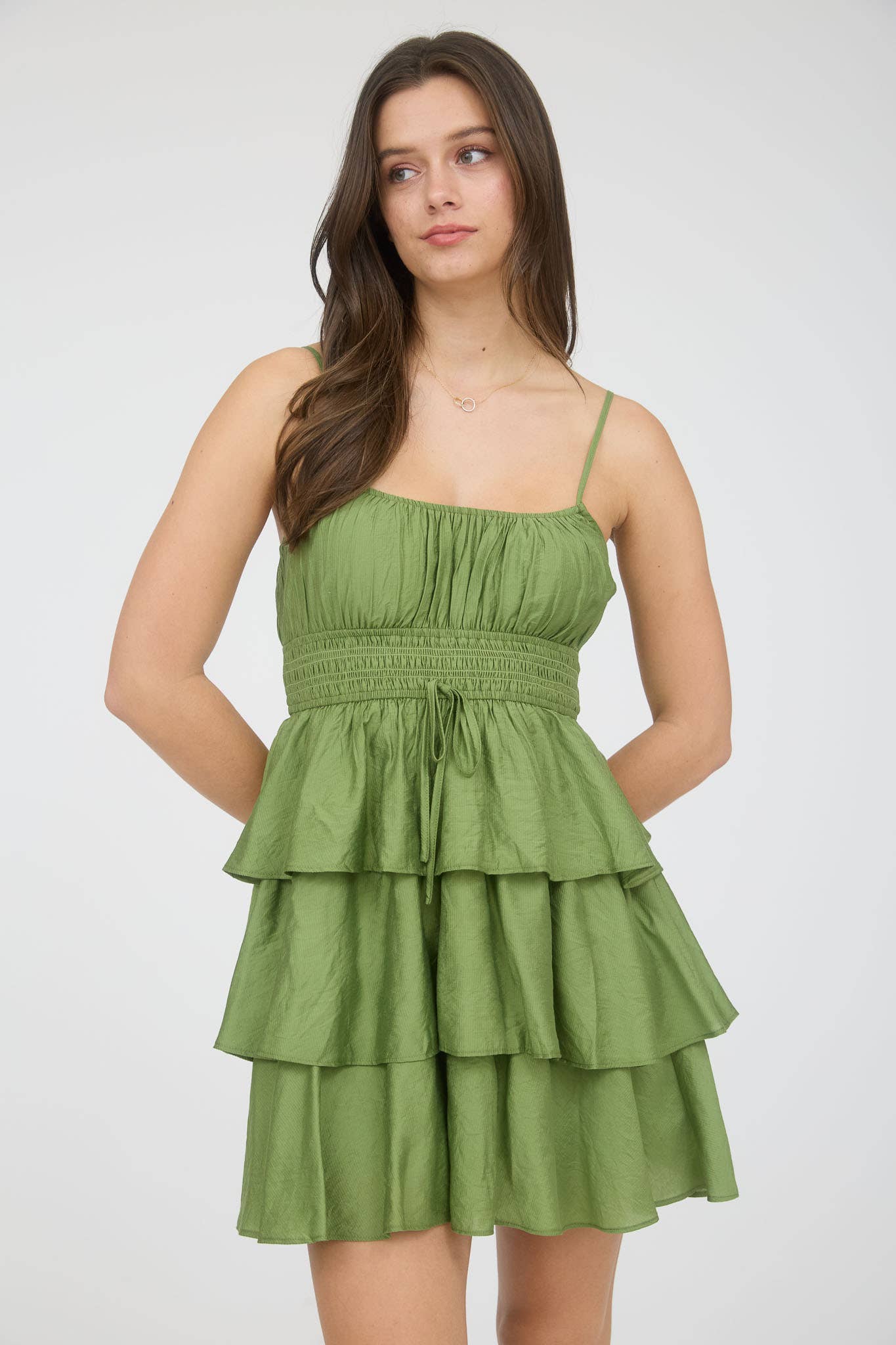 Ruffle Mini Dress: Olive Grn