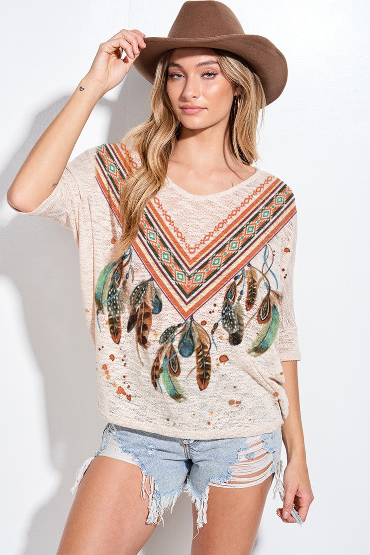 Boho Style Knit V Neck Top -PS