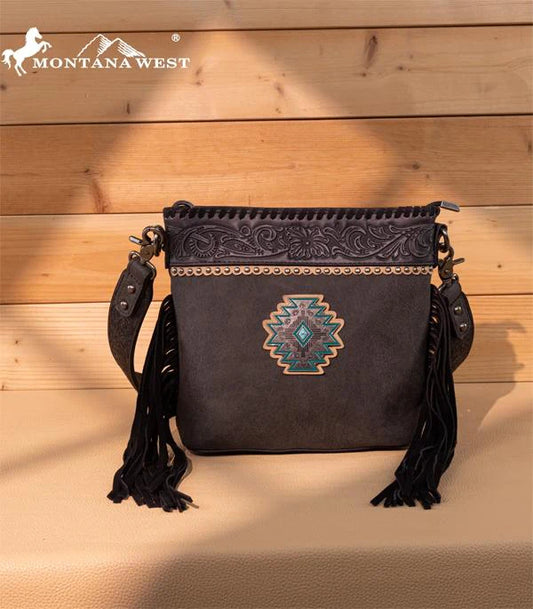 Montana West Tool Aztec Concho Fringe Purse -Black