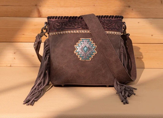 Montana West Tool Aztec Concho Fringe Purse -Coffee