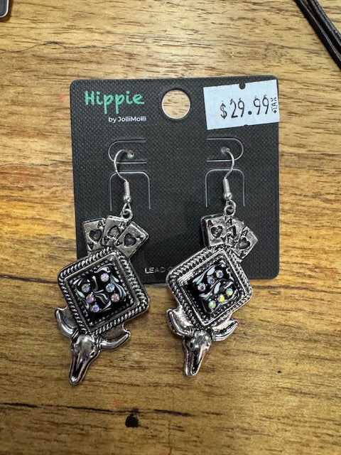 Western Deck of Cards Earrings Blk