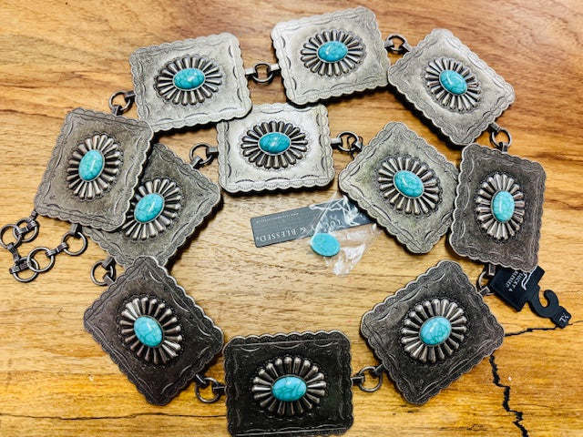 Antique Silver Square Concho Chain Belt