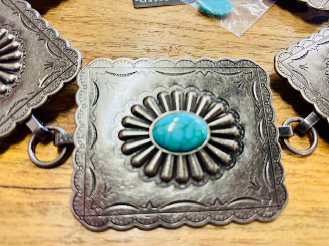 Antique Silver Square Concho Chain Belt