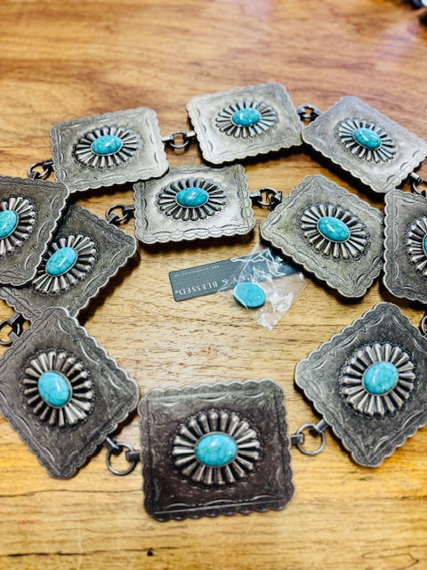 Antique Silver Square Concho Chain Belt