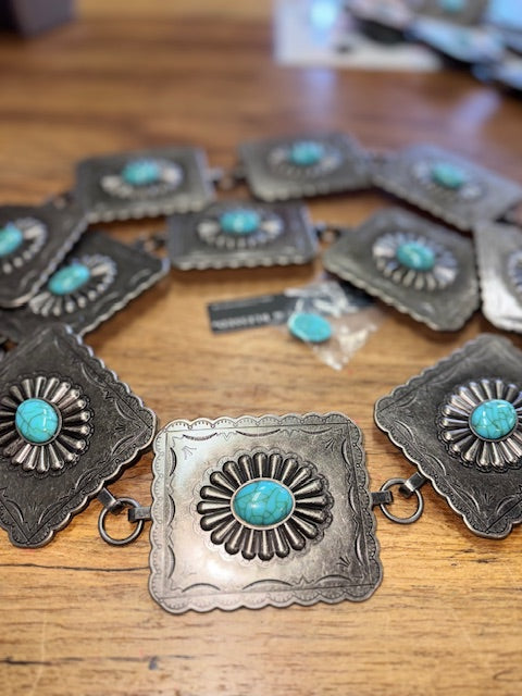 Antique Silver Square Concho Chain Belt