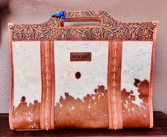 Wrangler Genuine Cowhide Carry-All Cowhide Large Tote /Crossbody - Brown