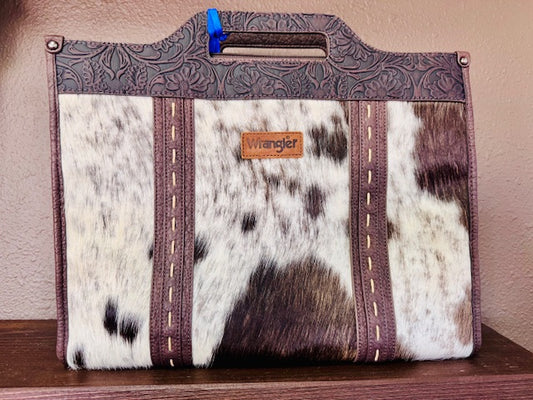 Wrangler Genuine Cowhide Carry-All Cowhide Large Tote /Crossbody - Chocolate