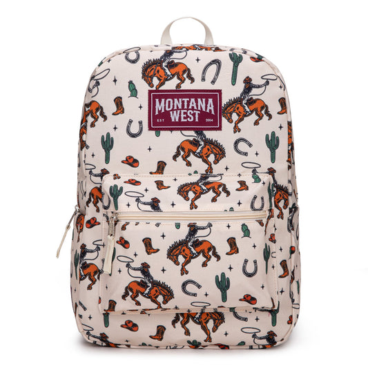 Montana West Horseshoe Cowboy & Cactus Print Backpack Tan