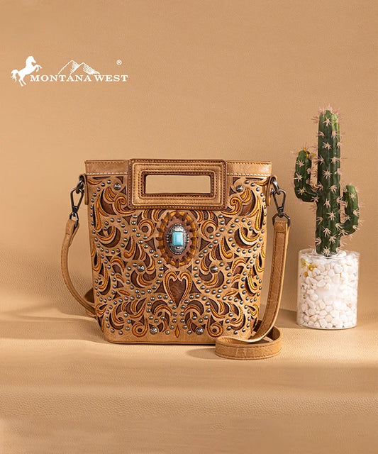 Embroidered Crossbody Bag Brown