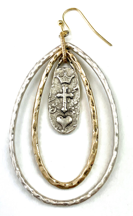 Teardrop with Cross Earrings