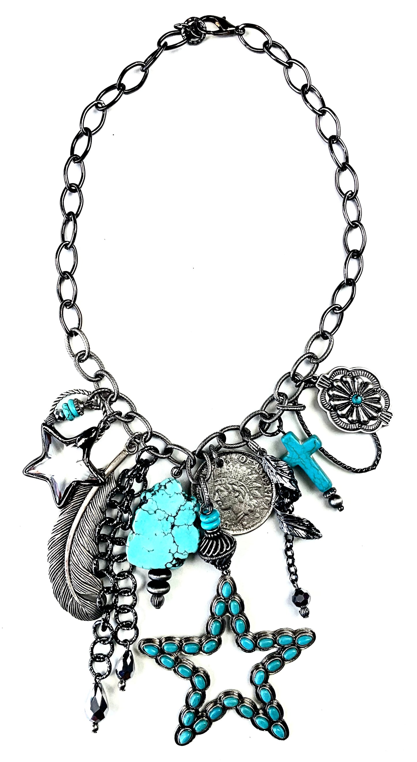 Chunky Junk Trinket W/ Stars Necklace
