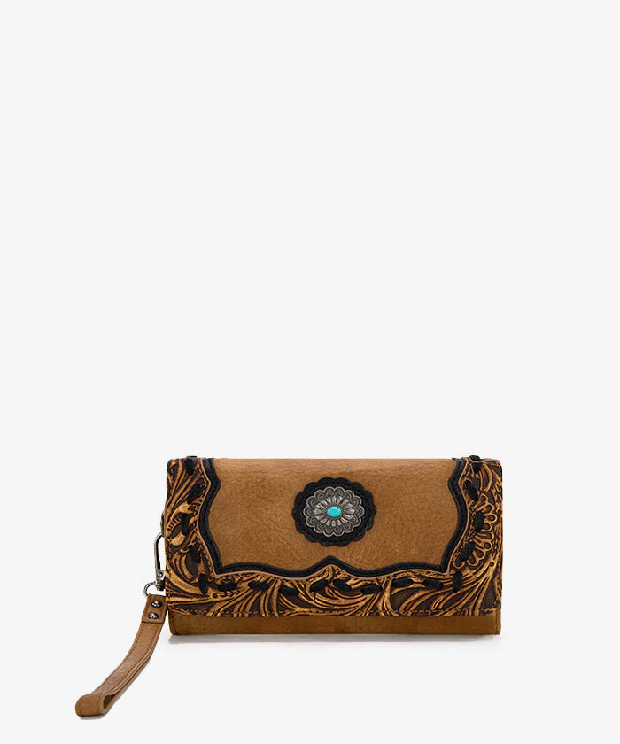 Trinity Ranch Floral Tooled Concho Wallet