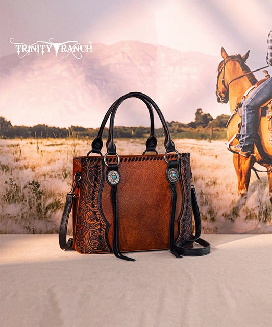 Trinity Ranch Floral Tooled Concho Tote