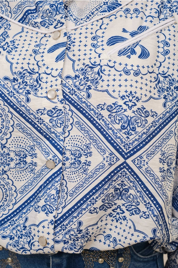 Blue Western Printed Button-Up