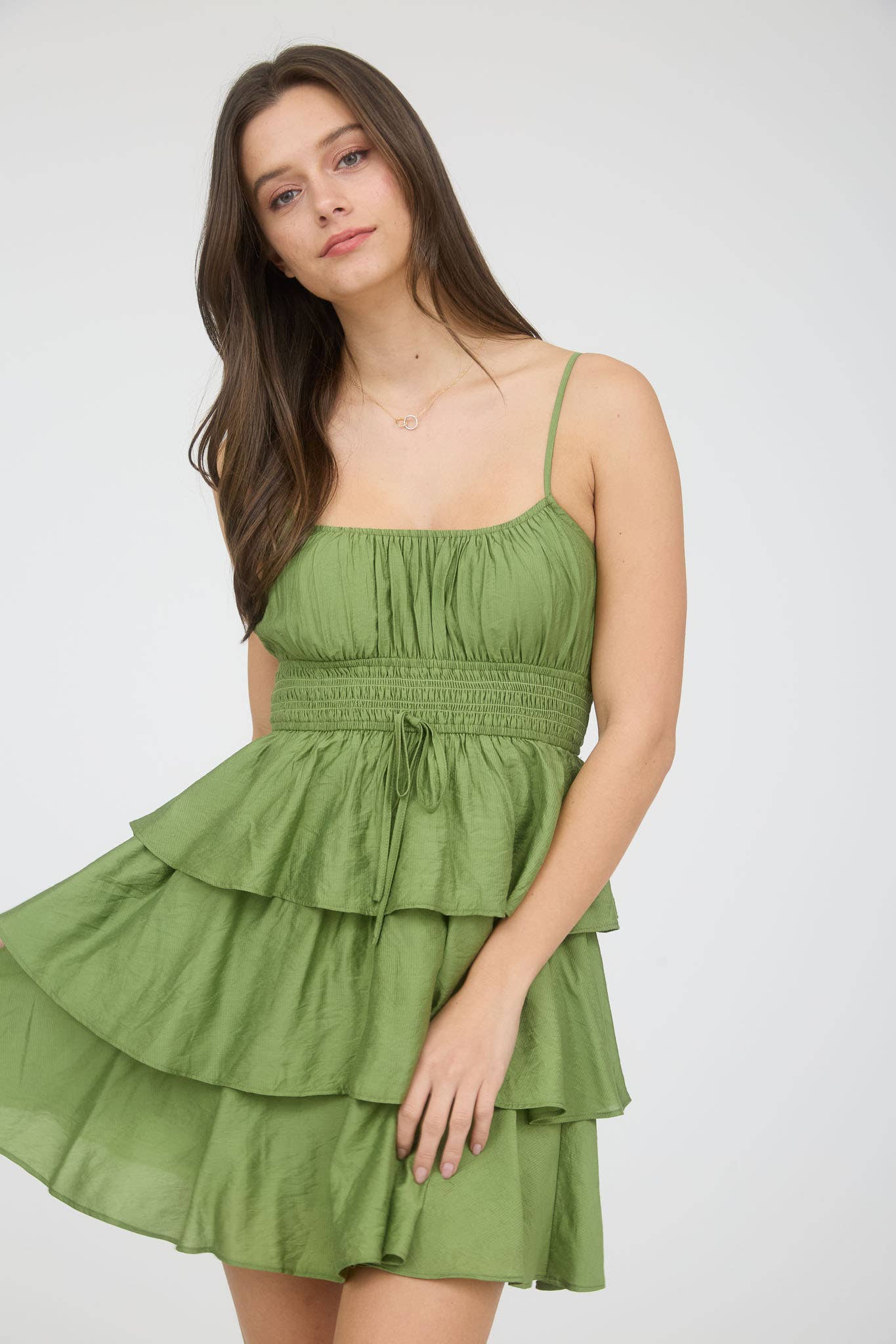 Ruffle Mini Dress: Olive Grn