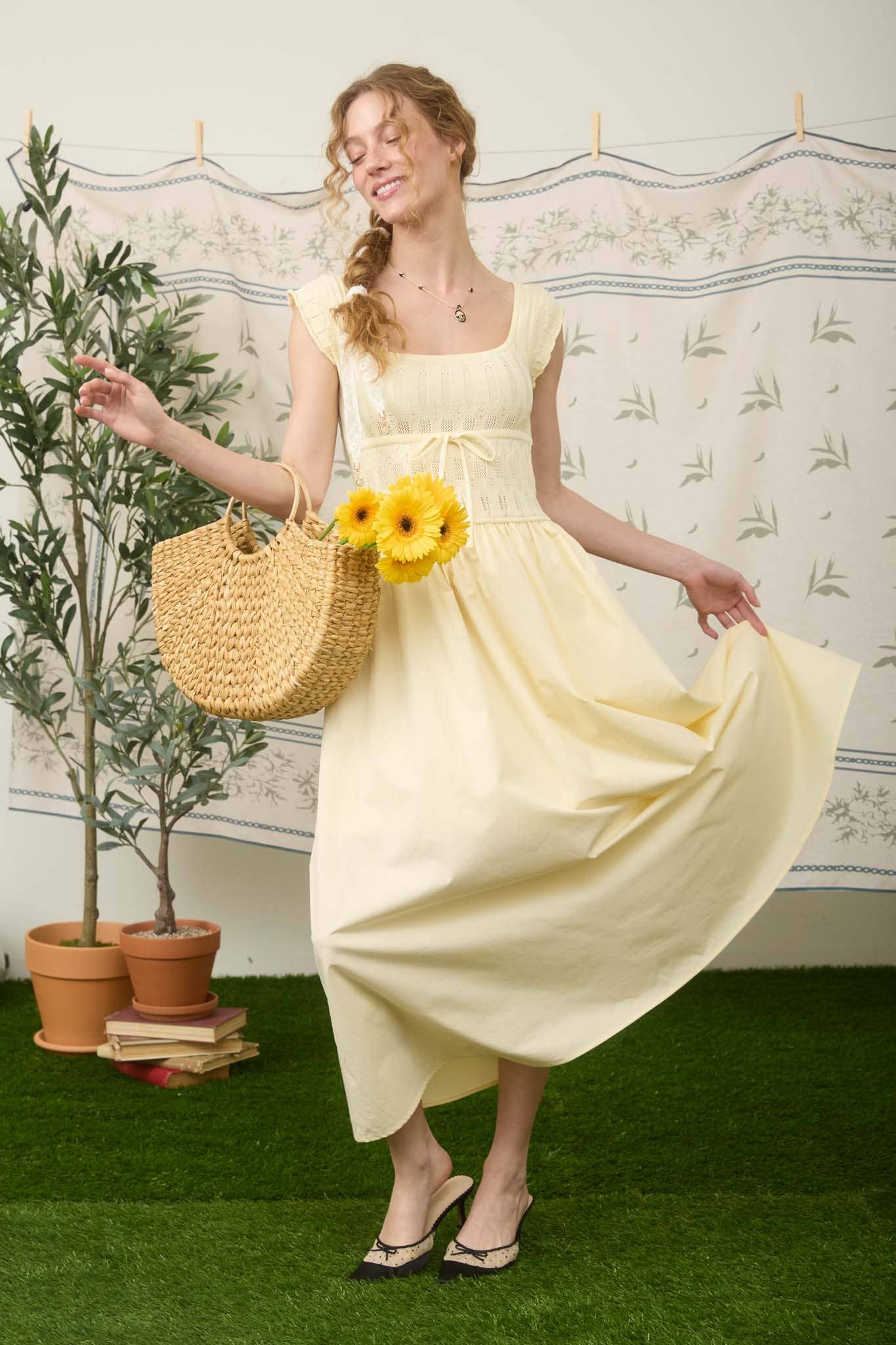 Drawstring Maxi Yellow Dress