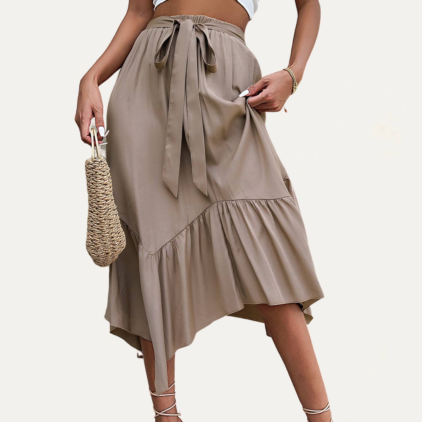 Taupe High-Waisted Maxi Skirt