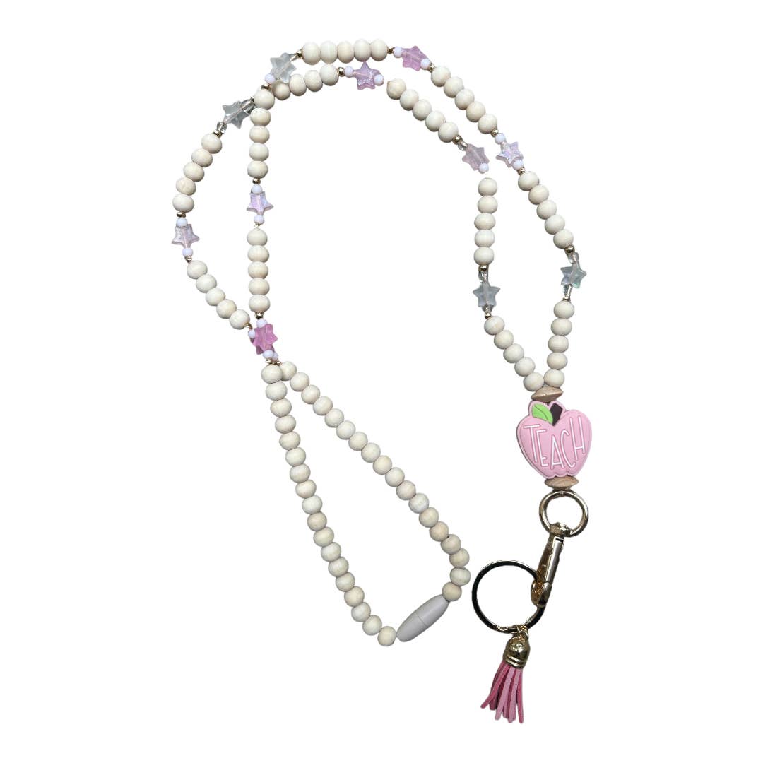 Teacher Lanyard with pink TEACH apple