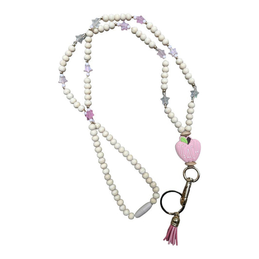 Teacher Lanyard with pink TEACH apple