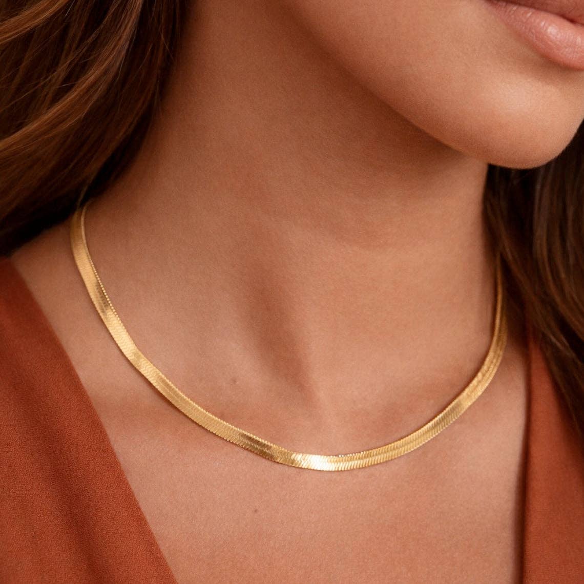 18K Gold PVD Plated Waterproof Stainless Steel Herringbone