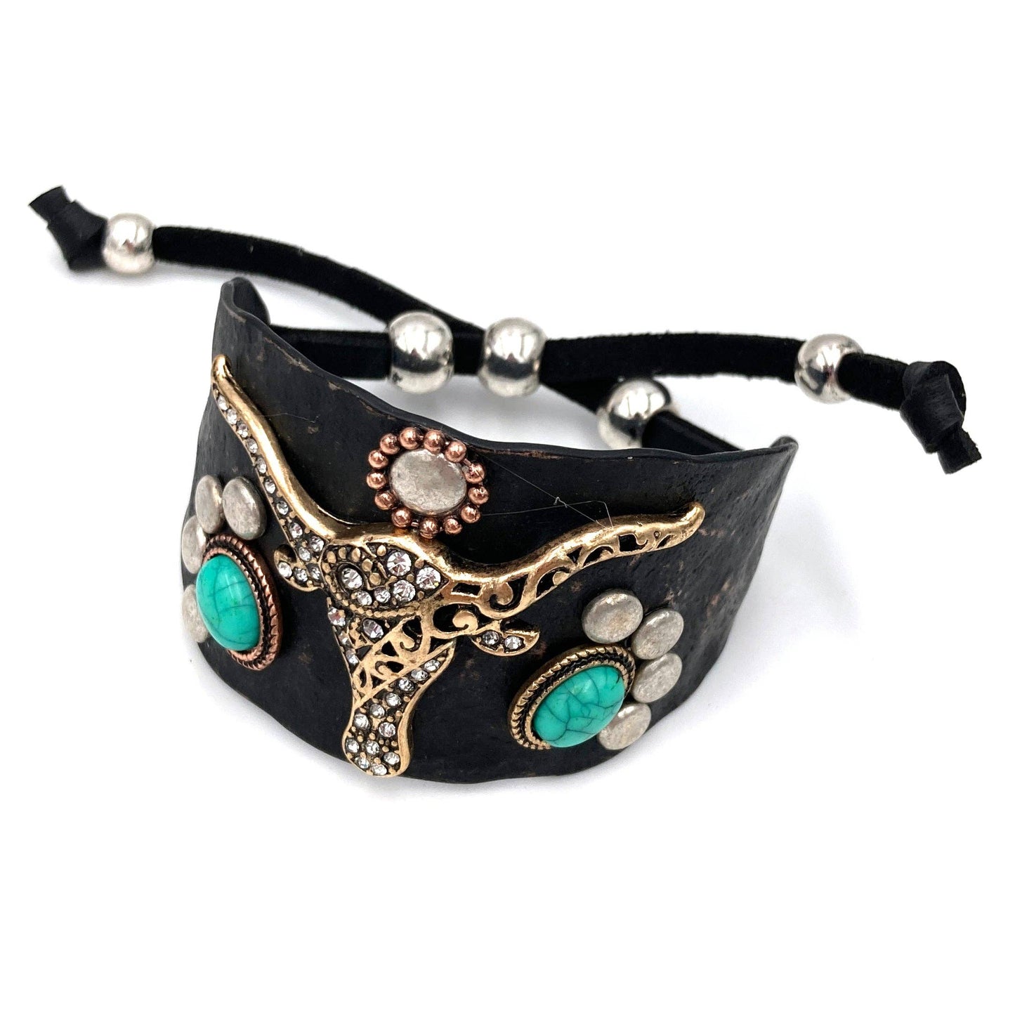 Longhorn Turquoise Western Bracelet Cuff: Gold