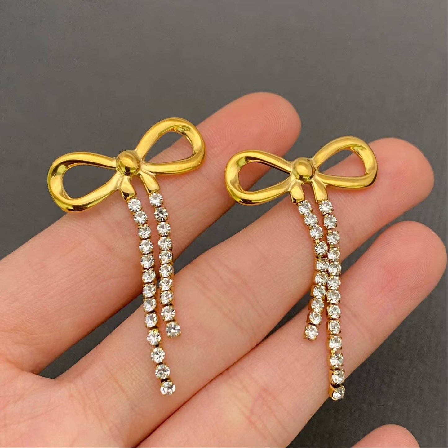CZ  18K Gold Plated Bow Post Earrings