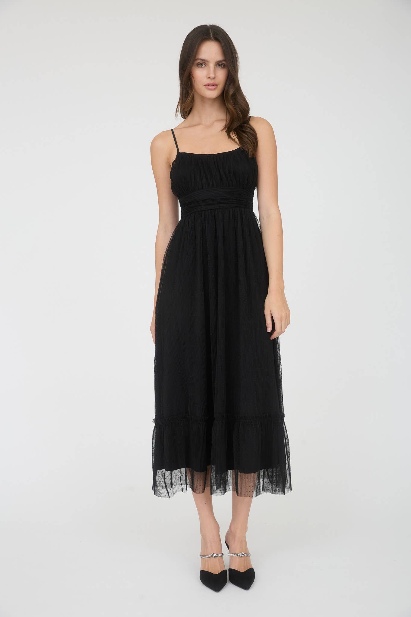 Tulle Spaghetti Strap Midi Dress