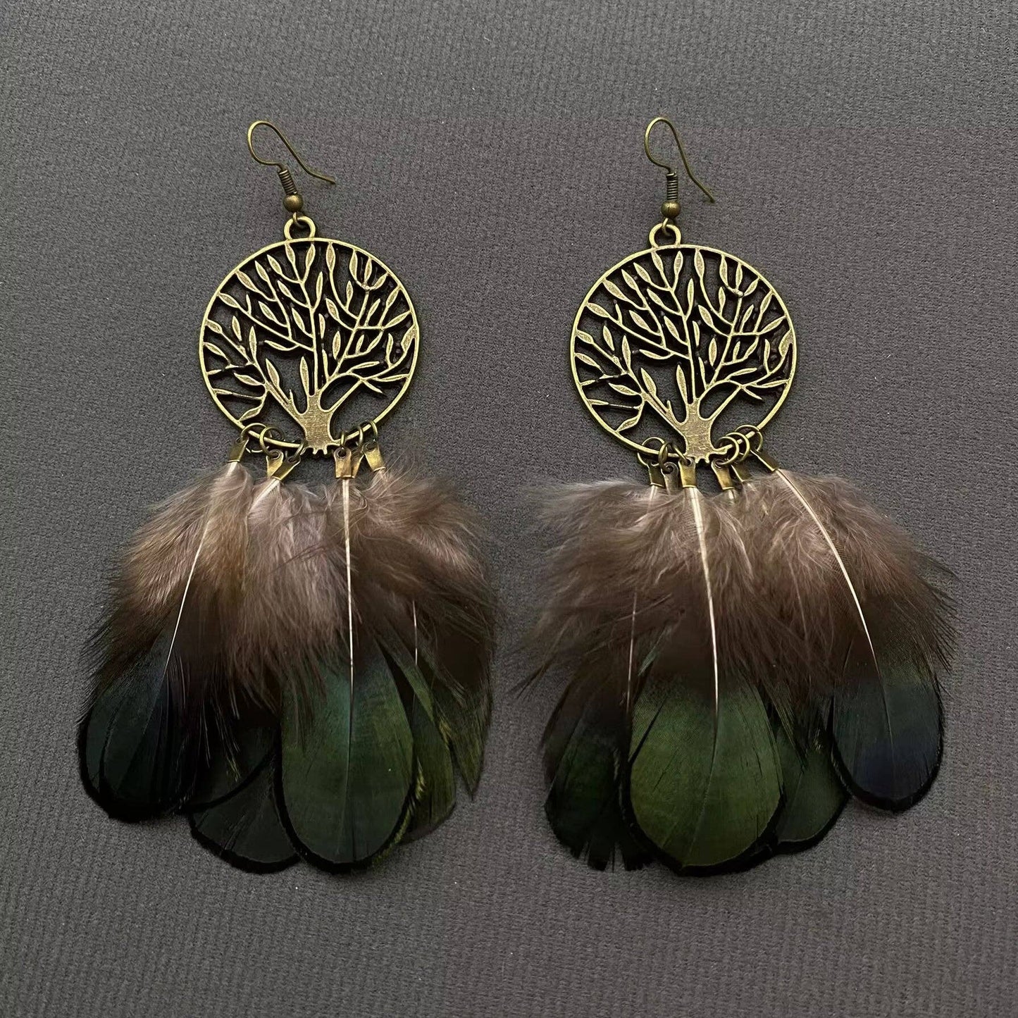 Tree of Life Feather Dangle Earrings